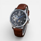 Herren Armbanduhr mit Lederarmband und klassischem Zifferblatt