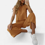 Two-piece linen set with sleeveless top