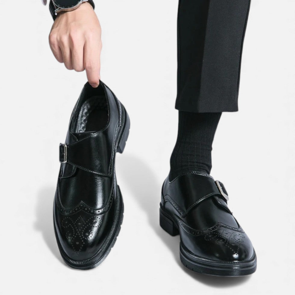 Herren Monkstrap Lederschuhe mit Brogue Detail