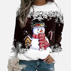 Weihnachtspullover Damen mit Winterlichem Schneemannmotiv