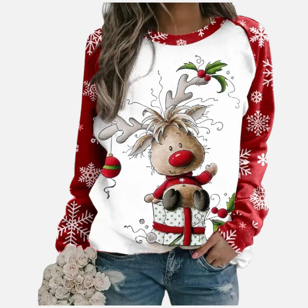 Weihnachtspullover Damen mit Festlichem Rentiermotiv
