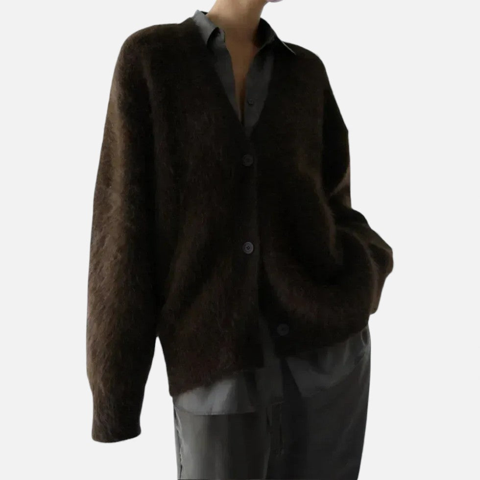 Damen Kaschmir Strickjacke mit flauschiger Oberfläche