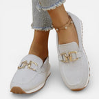 Orthopedic Women's Slip-On Shoes with Mesh and Decorative Buckle