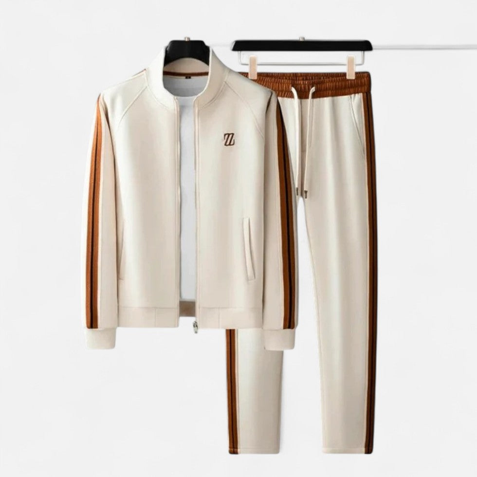 Tracksuit with stand-up collar and zipper