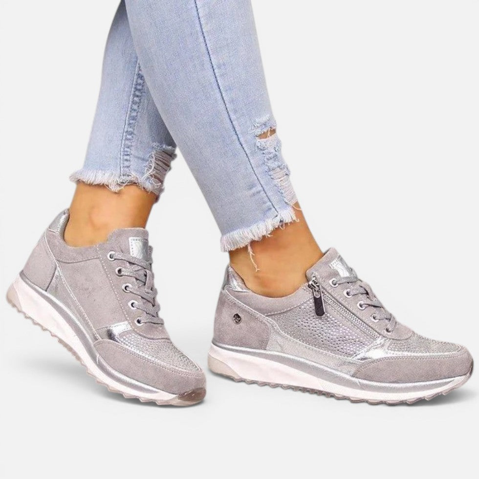 Damesneakers med lynlås og snørebånd