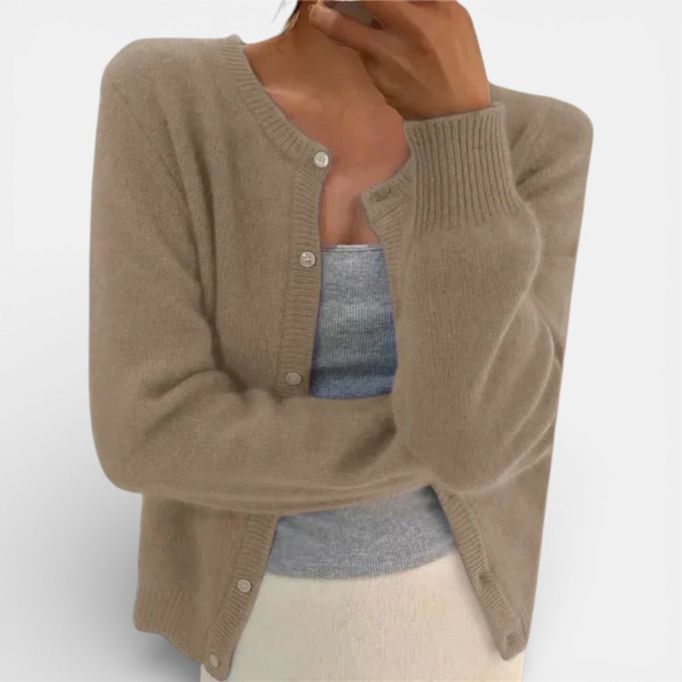 Damen Strickcardigan mit Knopfleiste und Rundhalsausschnitt