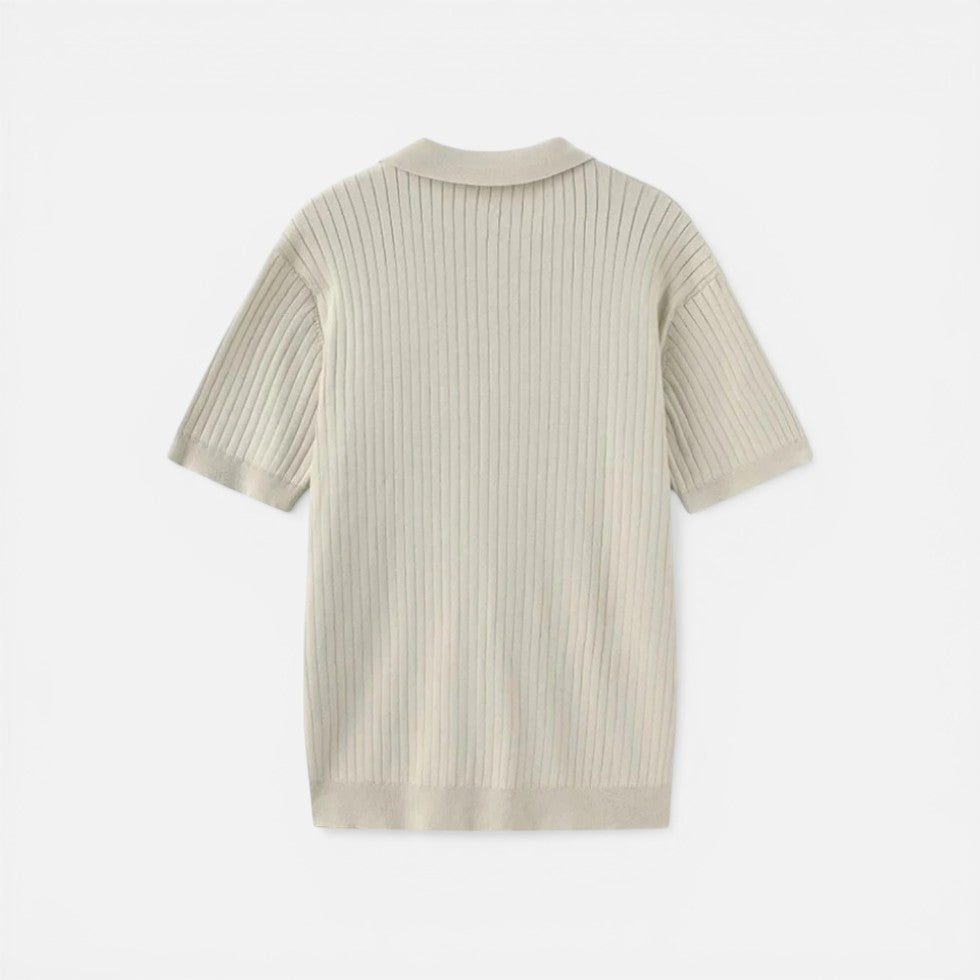 Herre strikket poloshirt med ribbet mønster