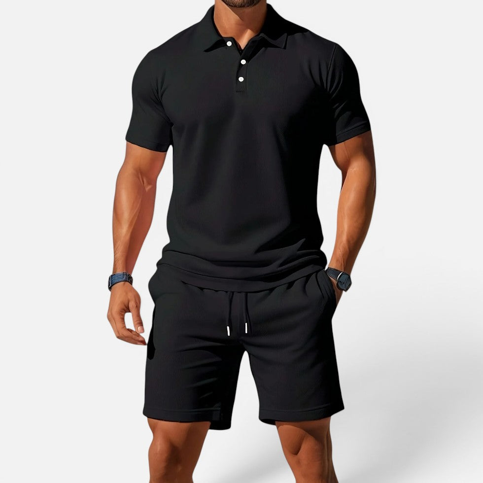 Herren Poloshirt und Shorts Set Kurzarm Strukturmuster