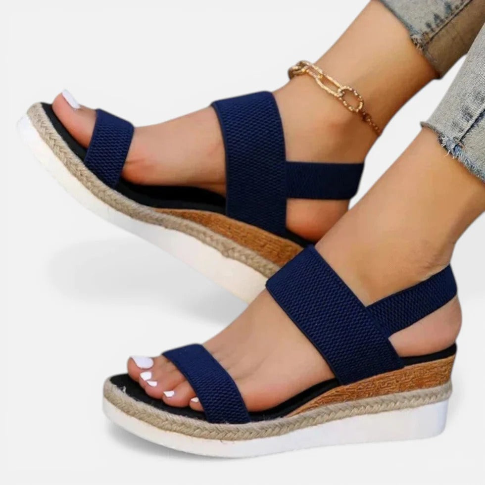 Keilsandalen Elastische Riemen Plateau Offene Zehen