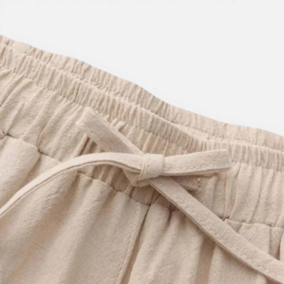 Hørshorts til mænd med elastikkant i taljen