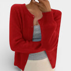 Damen Strickcardigan mit Knopfleiste und Rundhalsausschnitt