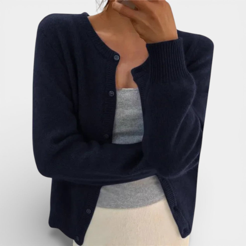 Damen Strickcardigan mit Knopfleiste und Rundhalsausschnitt