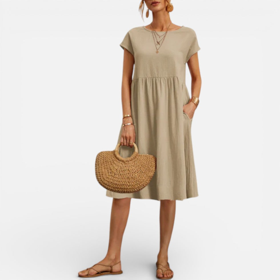 Damen Sommerkleid Midi mit Kurzarm und lockerem Schnitt