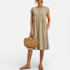 Damen Sommerkleid Midi mit Kurzarm und lockerem Schnitt