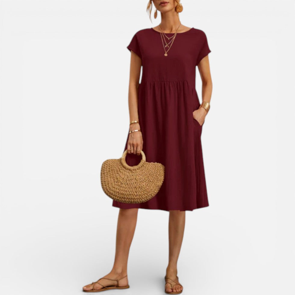 Damen Sommerkleid Midi mit Kurzarm und lockerem Schnitt
