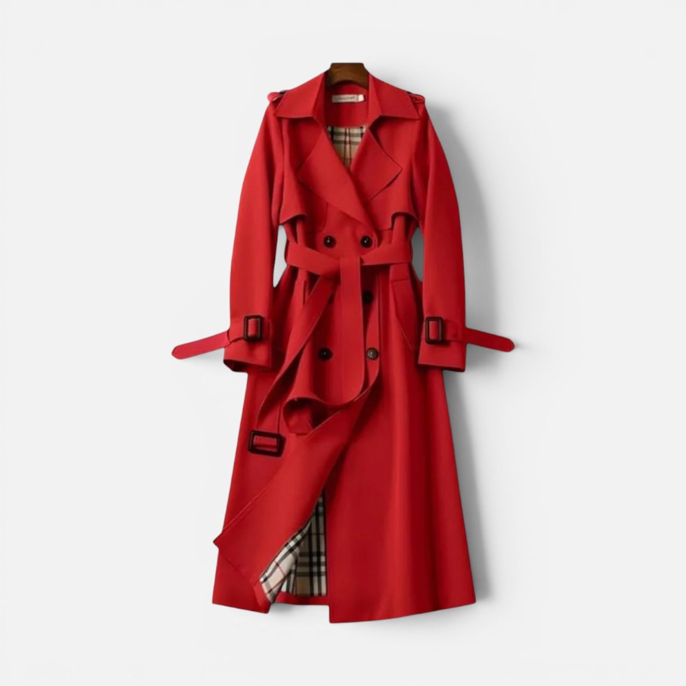 Dame trenchcoat dobbeltradet med reverskrave