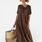Damen Maxikleid mit lockerer Passform und V Ausschnitt