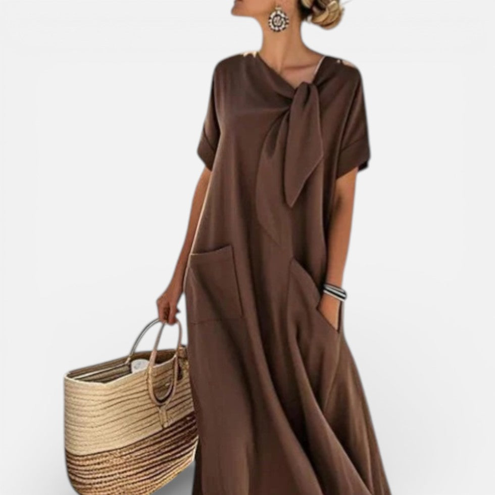 Damen Maxikleid mit lockerer Passform und V Ausschnitt