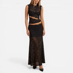 Todelt blondenederdel med crop top og midi-nederdel