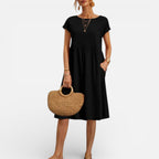 Damen Sommerkleid Midi mit Kurzarm und lockerem Schnitt