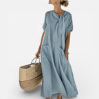 Damen Maxikleid mit lockerer Passform und V Ausschnitt