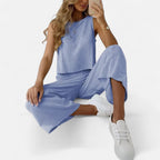 Two-piece linen set with sleeveless top