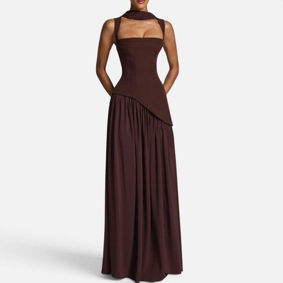 Maxikleid Ärmellos Schlitz Quadratischer Ausschnitt