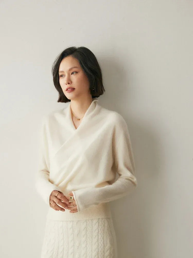 Kaschmir Wickelpullover mit V-Ausschnitt