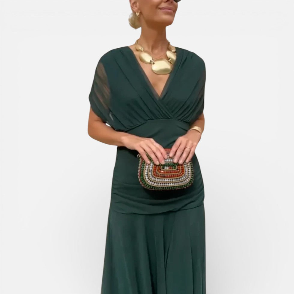 Off-shoulder midikjole med draperinger