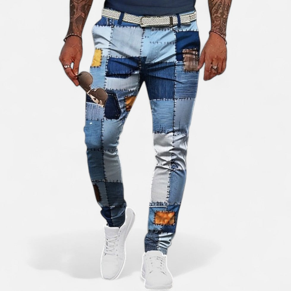 Patchwork Jeans Slim Fit für Herren