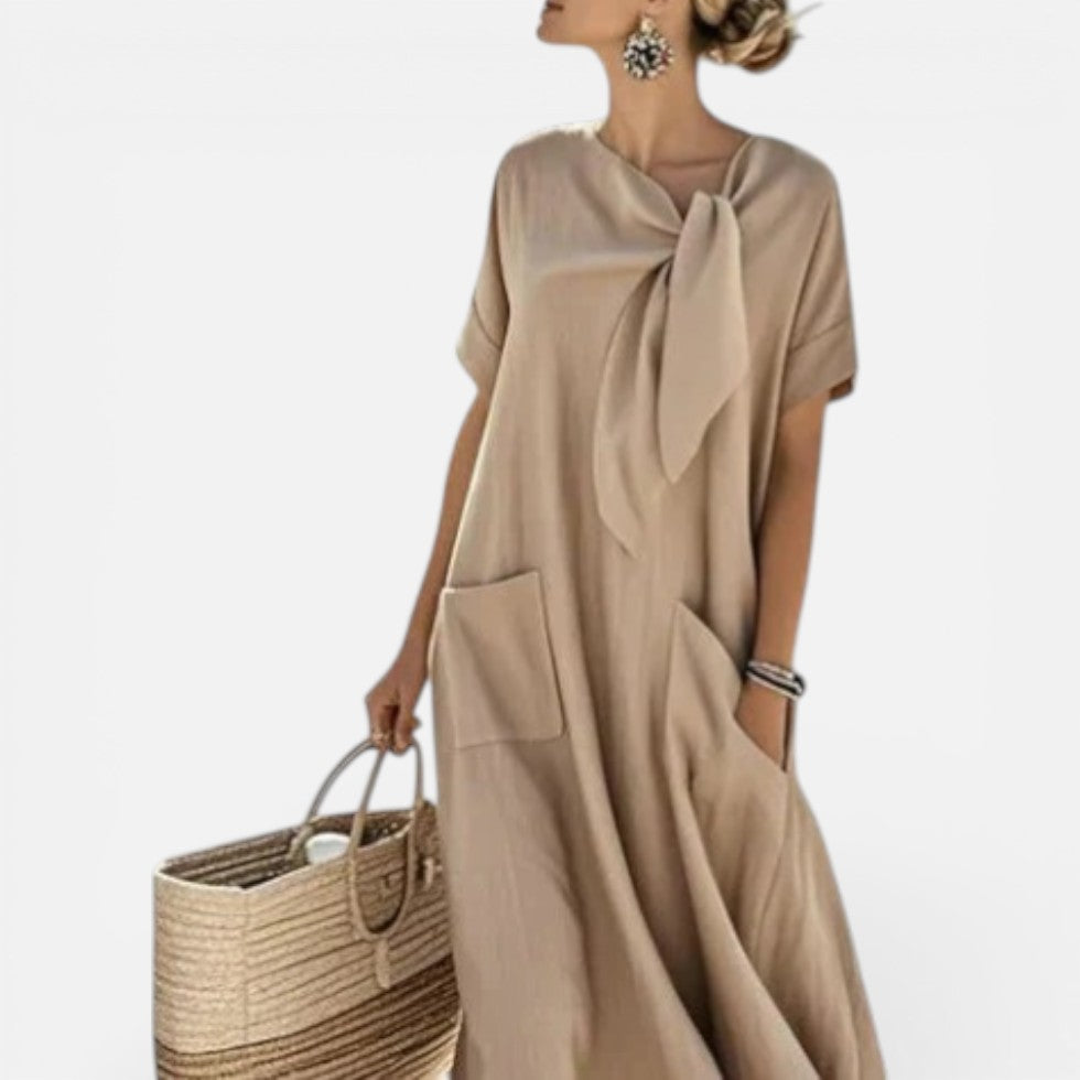 Damen Maxikleid mit lockerer Passform und V Ausschnitt