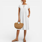 Damen Sommerkleid Midi mit Kurzarm und lockerem Schnitt