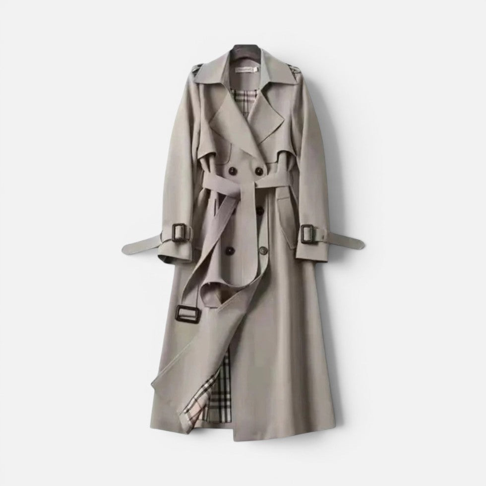 Dame trenchcoat dobbeltradet med reverskrave