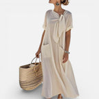Damen Maxikleid mit lockerer Passform und V Ausschnitt