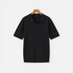 Herre strikket poloshirt med ribbet mønster