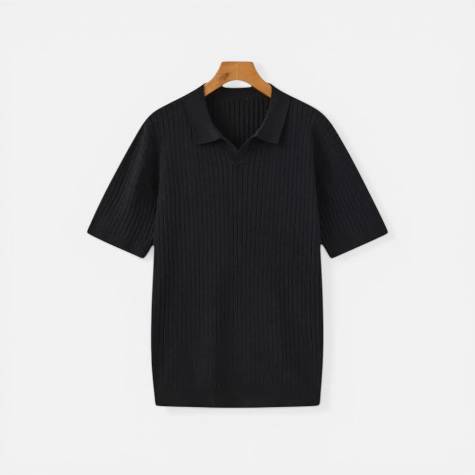 Herre strikket poloshirt med ribbet mønster