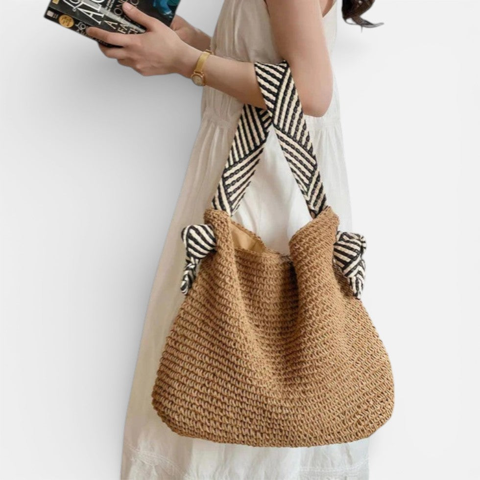 Damen Strandtasche aus geflochtenem Material mit Schulterriemen