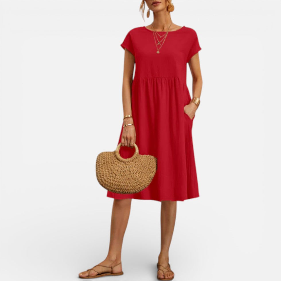 Damen Sommerkleid Midi mit Kurzarm und lockerem Schnitt