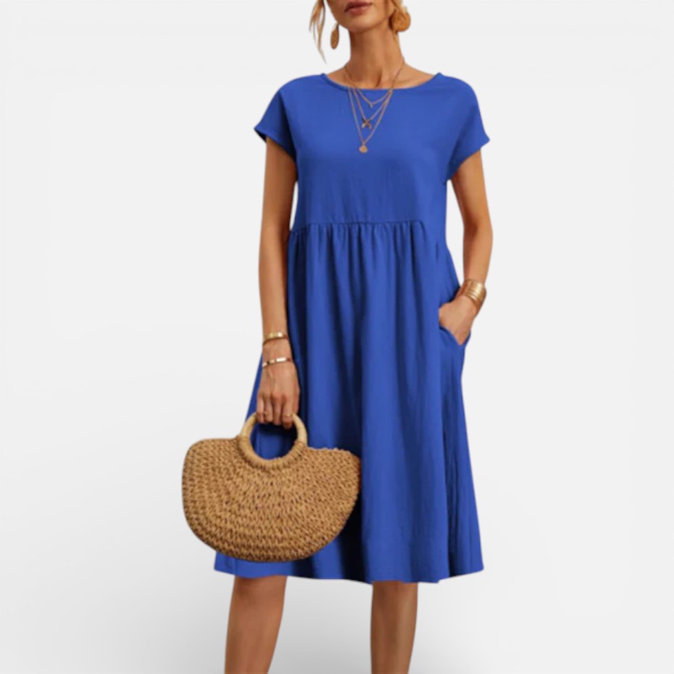 Damen Sommerkleid Midi mit Kurzarm und lockerem Schnitt
