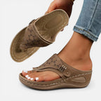 Orthopädische Zehentrenner Sandalen Keilsohle Cut Out Muster Schlupfschuh