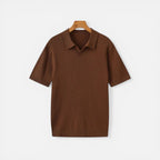 Herre strikket poloshirt med ribbet mønster