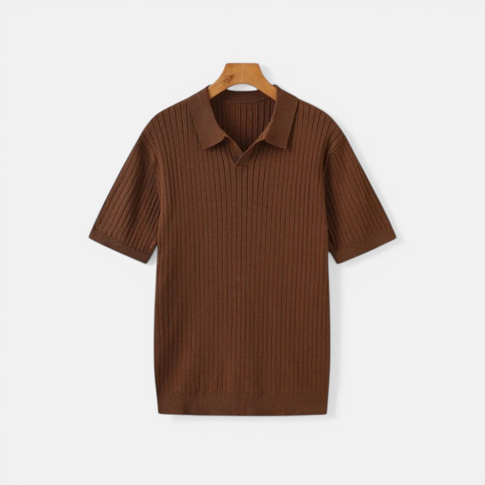 Herre strikket poloshirt med ribbet mønster