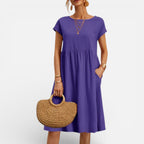 Damen Sommerkleid Midi mit Kurzarm und lockerem Schnitt