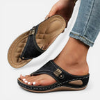 Orthopädische Zehentrenner Sandalen Keilsohle Cut Out Muster Schlupfschuh