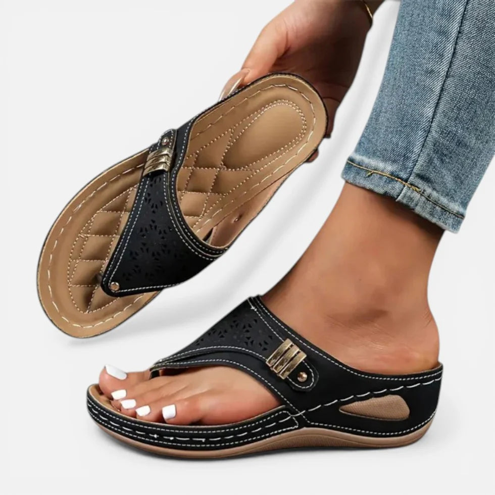 Orthopädische Zehentrenner Sandalen Keilsohle Cut Out Muster Schlupfschuh