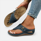 Orthopädische Zehentrenner Sandalen Keilsohle Cut Out Muster Schlupfschuh
