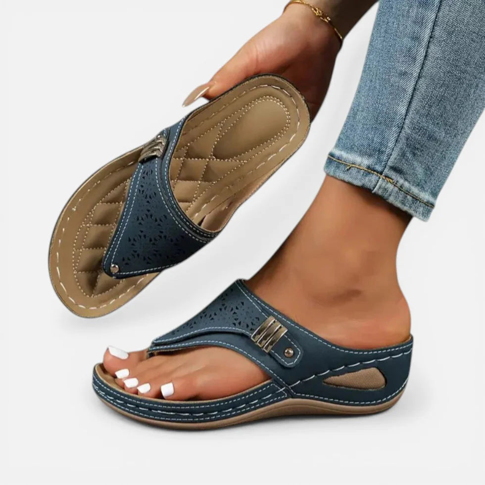 Orthopädische Zehentrenner Sandalen Keilsohle Cut Out Muster Schlupfschuh