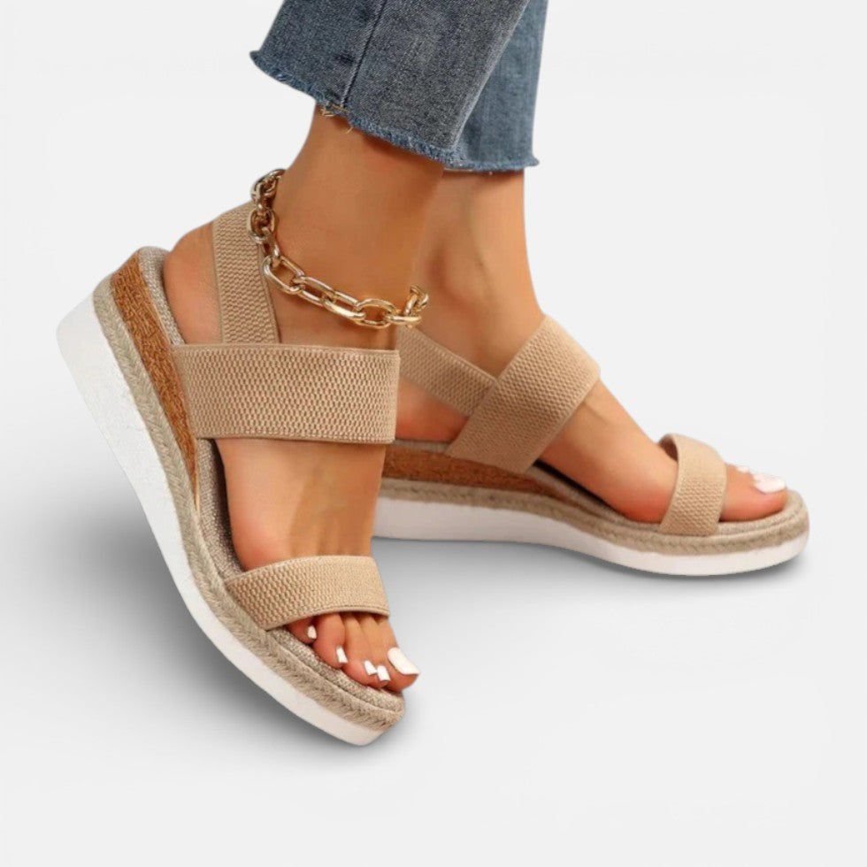 Orthopädische Damen Sandalen mit Keilsohle und elastischen Riemen
