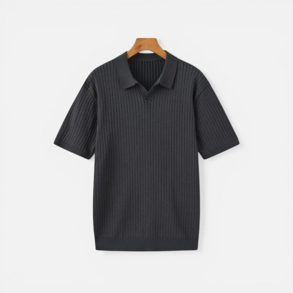 Herre strikket poloshirt med ribbet mønster