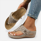 Orthopädische Zehentrenner Sandalen Keilsohle Cut Out Muster Schlupfschuh